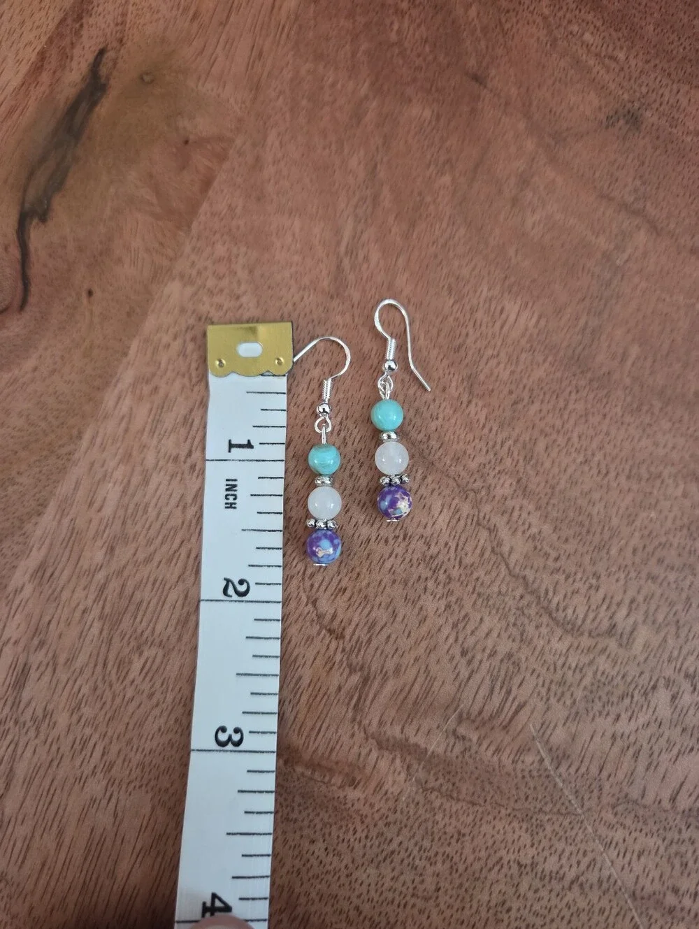 Turquoise & Purple Beaded Drop Earrings Bohemian Fairy Whimsical Gift Handmade